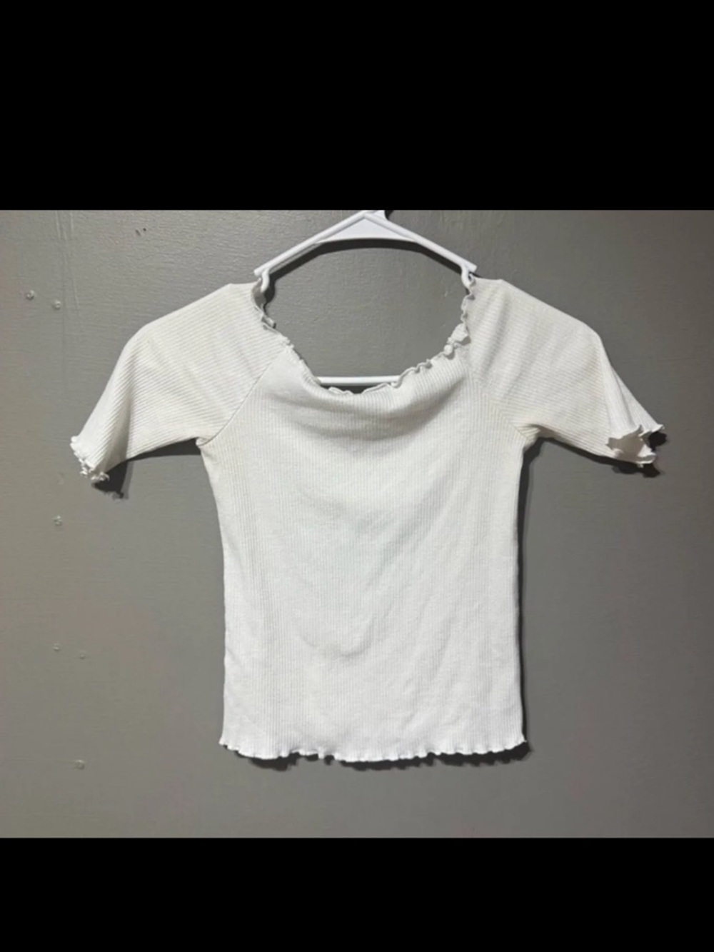 Caution To The Wind White Ribbed Lettuce-Edge Short Sleeve Top